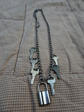Silver Key and Padlock Chain Necklace
